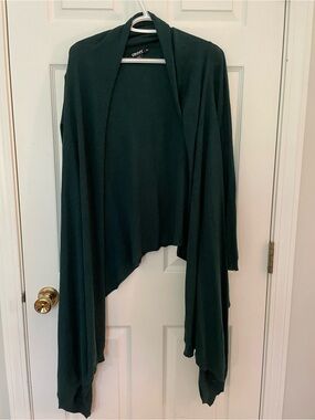 DKNY Silk/Cashmere Dark Green Draped Long-sleeved Cardigan